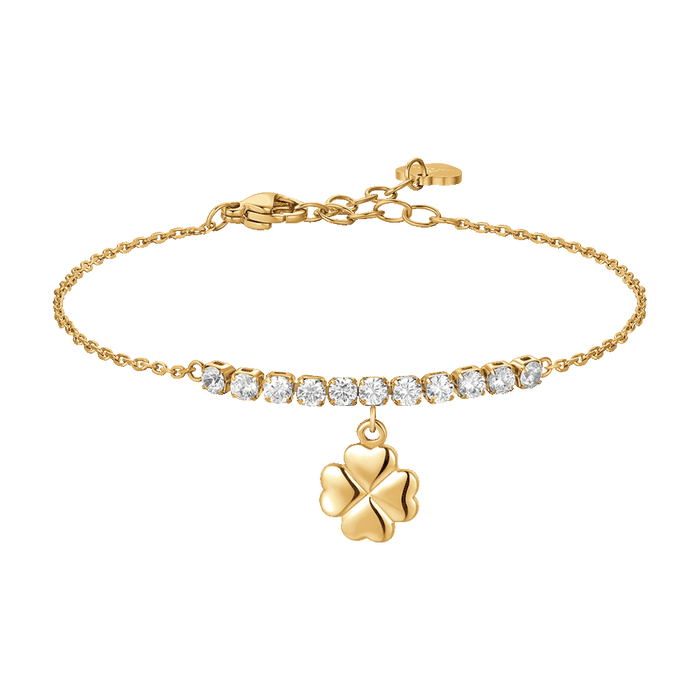 BRACCIALE DONNA IN ACCIAIO IP GOLD CON QUADRIFOGLIO E ZIRCONI BIANCHI