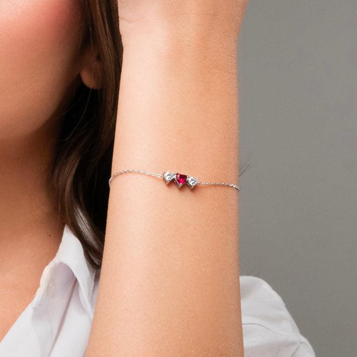 BRACCIALE DONNA IN ACCIAIO CON CUORI CON ZIRCONI BIANCHI E ROSSI