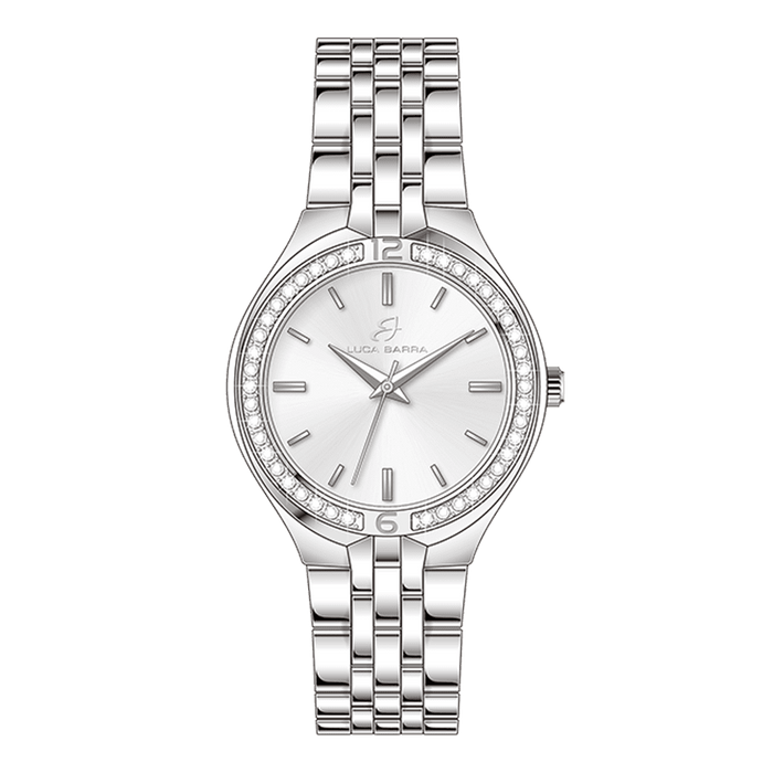 MONTRE FEMME EN ACIER AVEC LUNETTE EN CRISTAUX BLANCS
