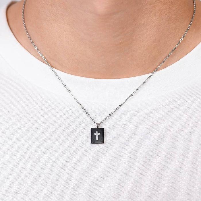 MEN'S NECKLACE IN STEEL PLATE WITH CROSS