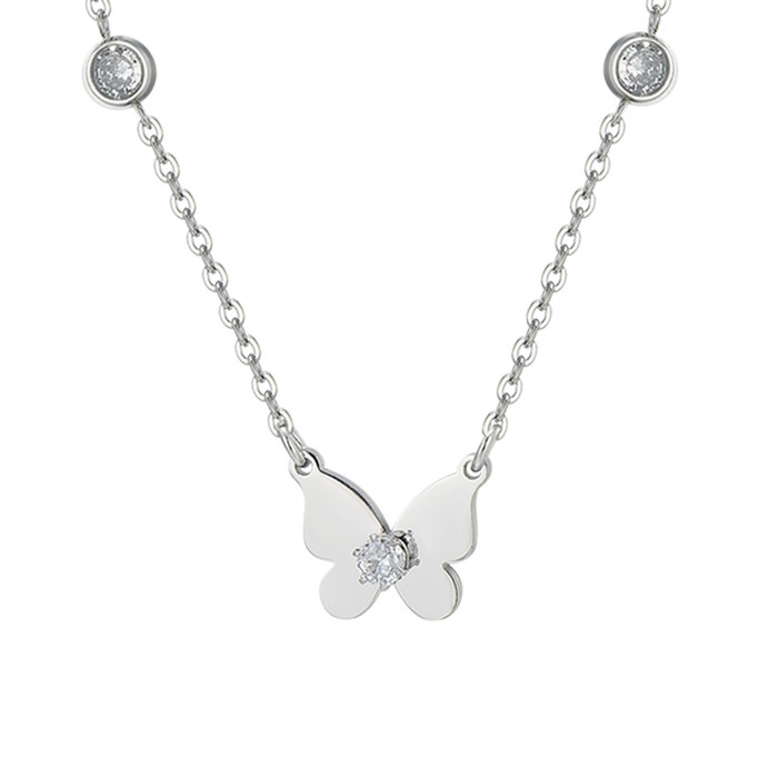 COLLANA DONNA IN ACCIAIO FARFALLE E ZIRCONI