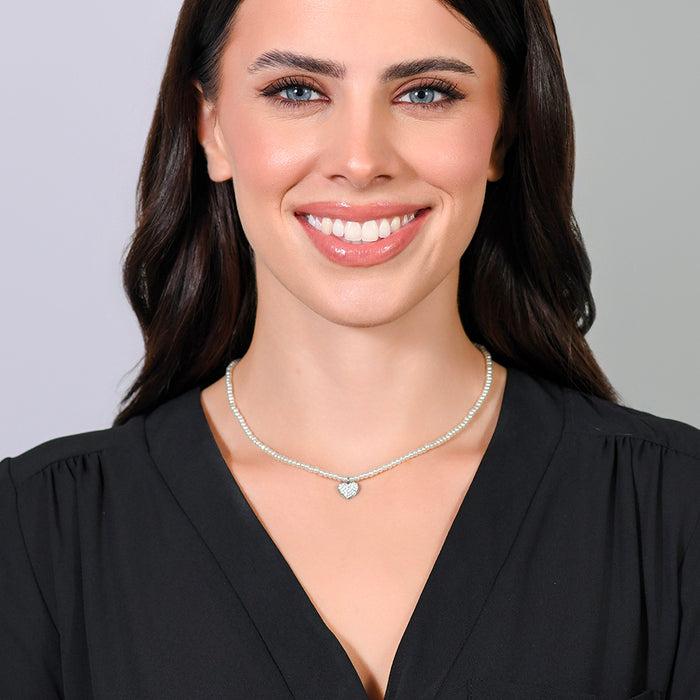 COLLIER FEMME EN ACIER AVEC PERLES ET COEUR