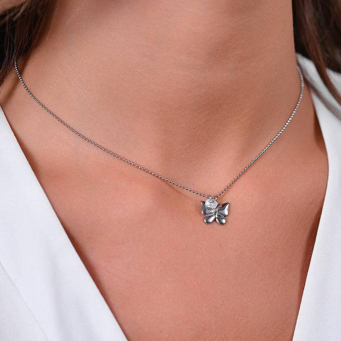 COLLIER FEMME PAPILLON EN ACIER ET ZIRCON