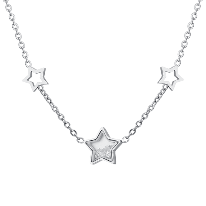 COLLIER FEMME EN ACIER ÉTOILES ET ZIRCONE