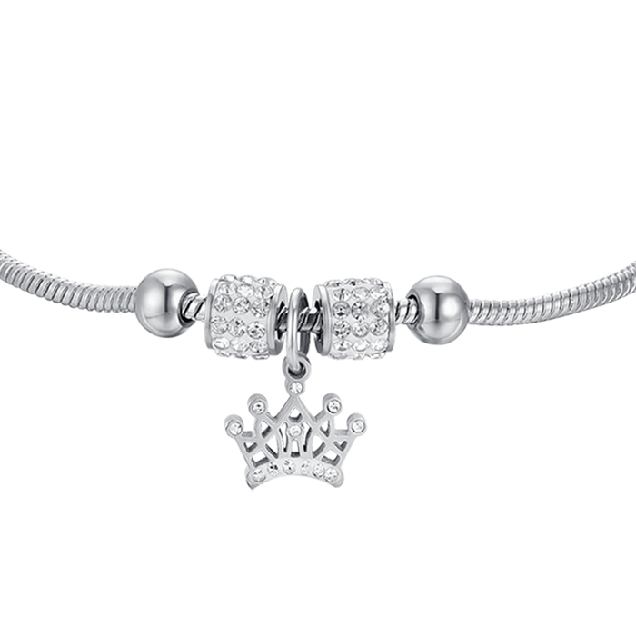 BRACCIALE BAMBINA IN ACCIAIO CON CORONA CON CRISTALLI BIANCHI