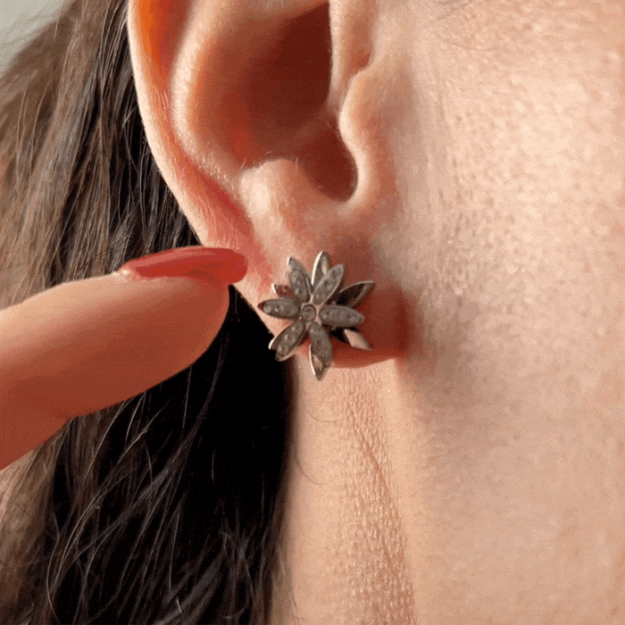 BOUCLES D'OREILLES FEMME EN ACIER FLEUR DE VIE TOURNANTES