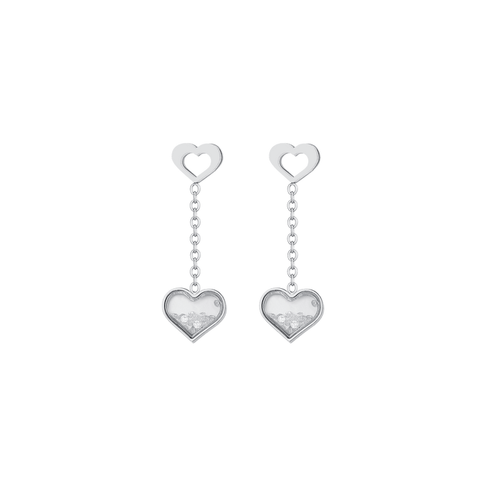 BOUCLES D'OREILLES FEMME EN ACIER AVEC COEURS ET ZIRCONE