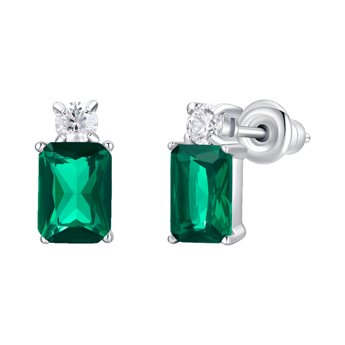 ORECCHINI DONNA IN ACCIAIO CON ZIRCONI VERDE E BIANCHI