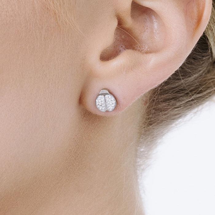 BOUCLES D'OREILLES FEMME EN ACIER AVEC COCCINELLE ET CRISTAUX
