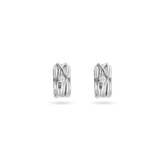 Filodellavita Mini - 9kt White Rose and White Diamond Earrings