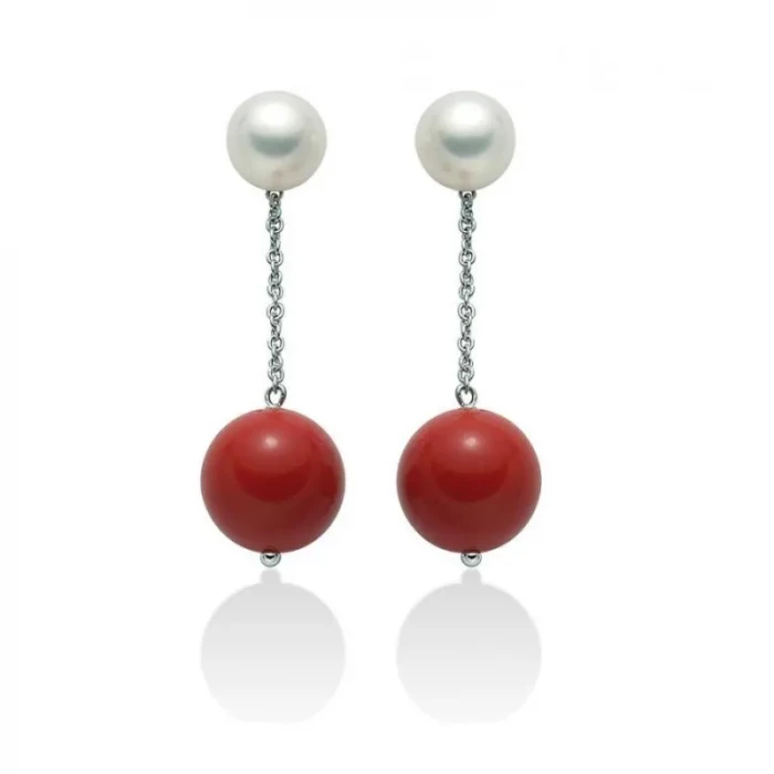 Orecchini perle e pasta di corallo rosso