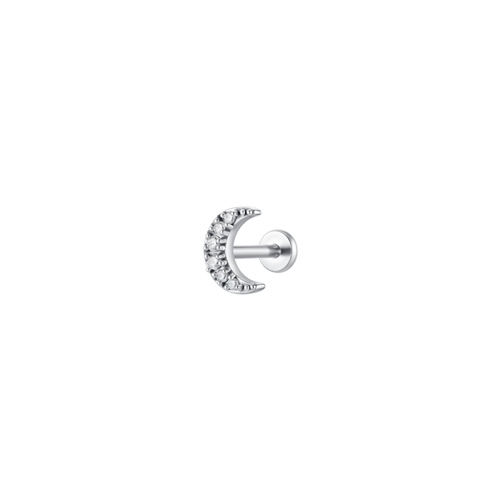 PIERCING ORECCHIO DONNA IN ACCIAIO FORMA LUNA CON ZIRCONI BIANCHI