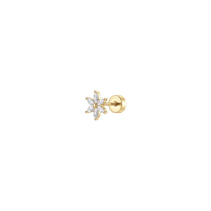 PIERCING ORECCHIO DONNA IN ACCIAIO COLORE ORO FIORE PETALI ZIRCONI BIANCHI