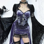 Vestido Gótico Violeta — Terciopelo Real y Encaje Negro - Vignette | Steampunk Store
