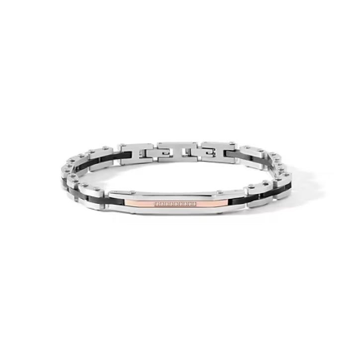 Bracciale in Acciaio, pvd nero e rosè, Diamanti bianchi