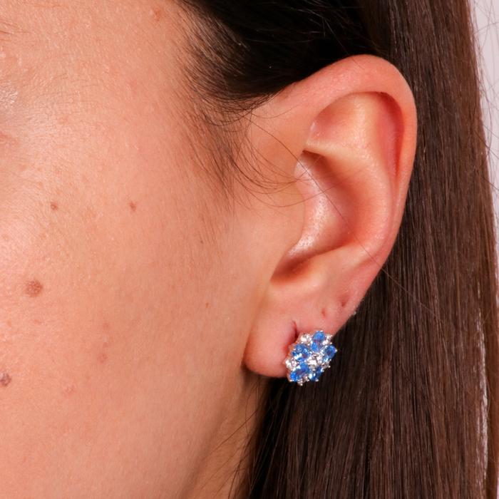 Orecchini in Argento 925 a fiore con zirconi bianchi e blu