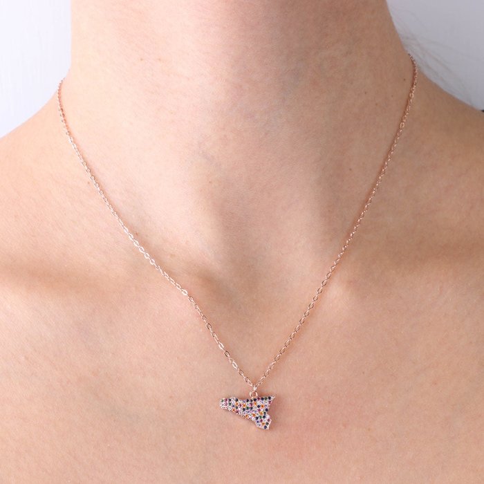 925 Silver Necklace with Sicily Island Pendant Embellished with Multi-Colored Zirconia Pavè