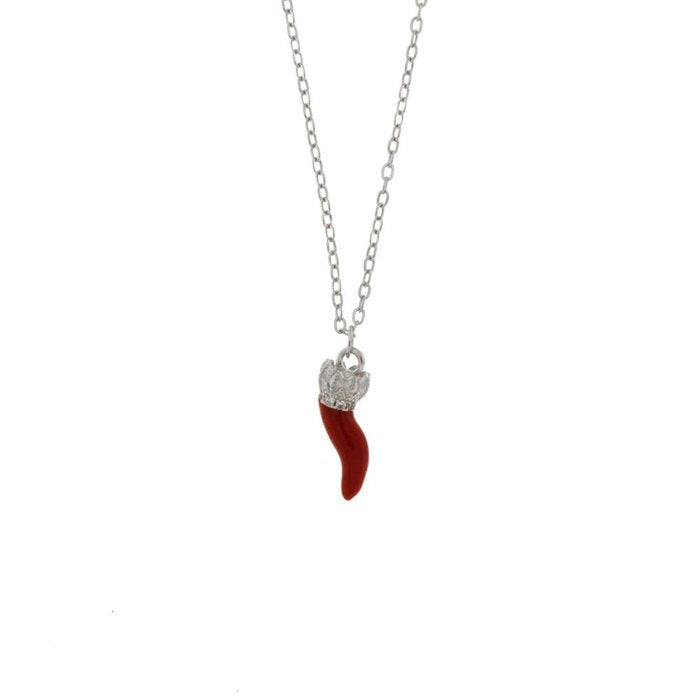 Collier en argent 925 avec corne rouge et zircons blancs