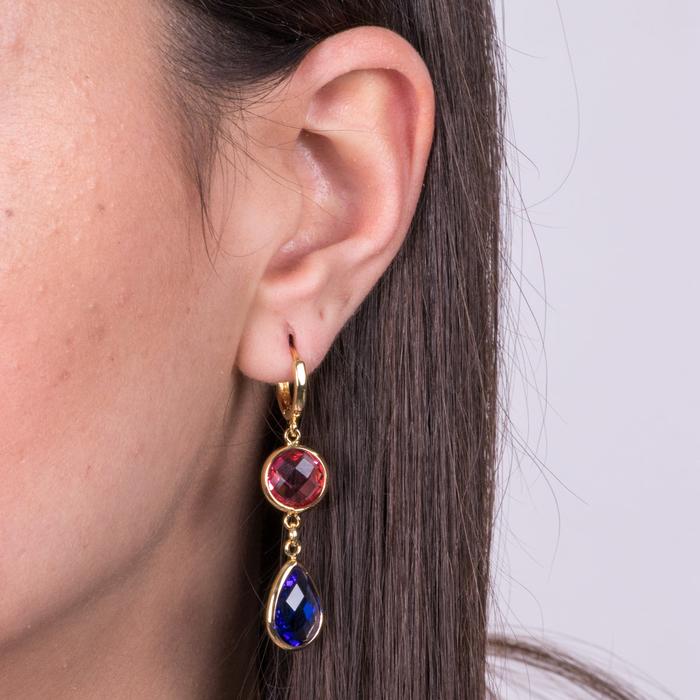 Orecchini in Metallo a goccia blu e cristallo rosso