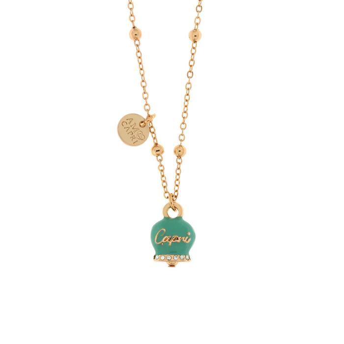 Metal Necklace with Green Marine Lucky Bell and Capri Writing