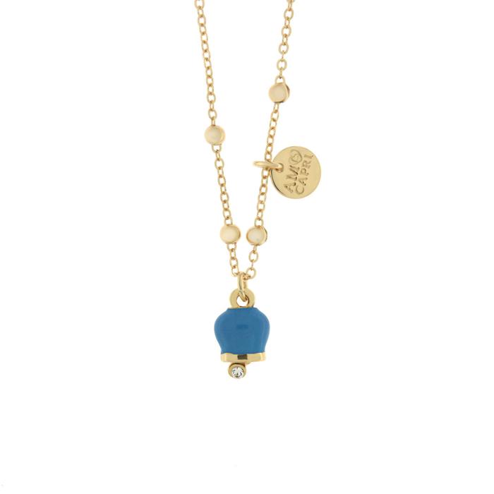 Collier en métal avec pendentif grelot porte-bonheur, orné d'émail et de cristaux