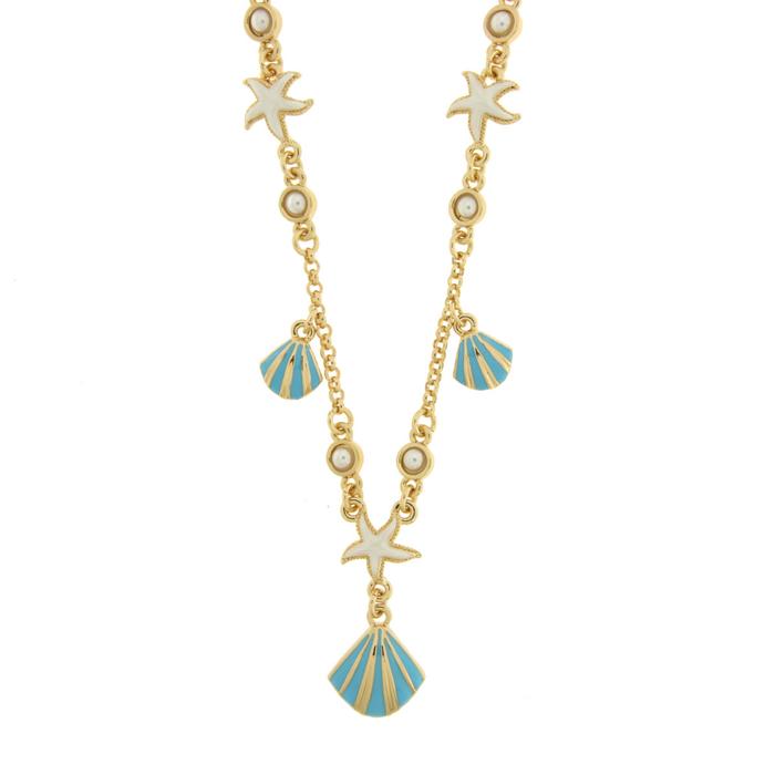 Collana in Metallo con conchiglie turchesi e stelle marine bianche