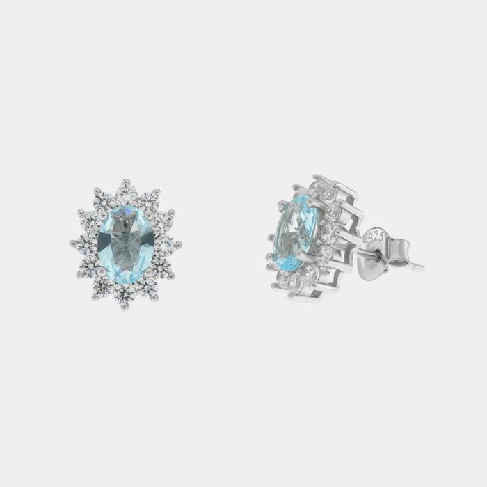 Orecchini in Argento 925 con zirconi bianchi e zircone centrale acqua