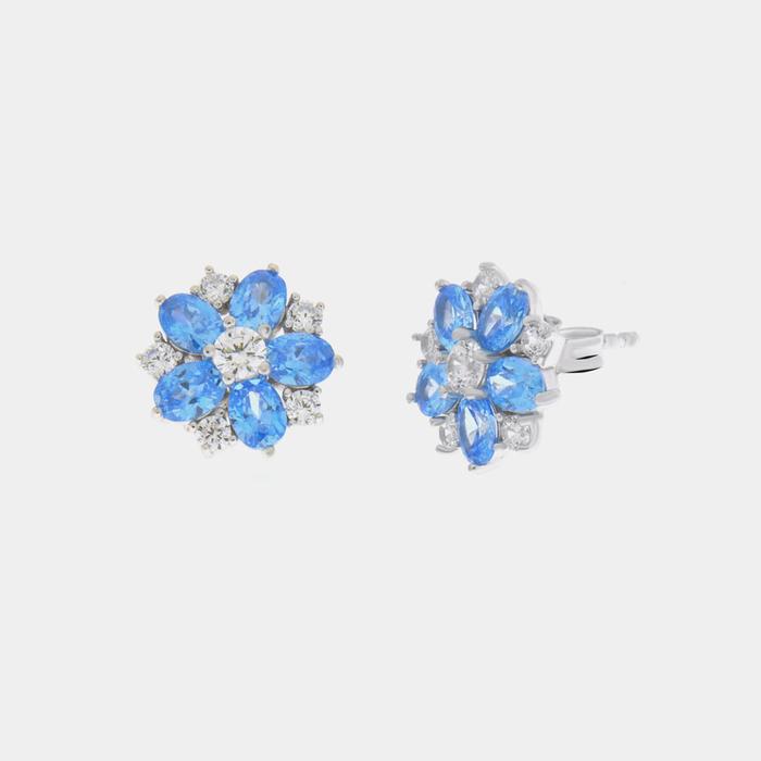 Orecchini in Argento 925 a fiore con zirconi bianchi e blu