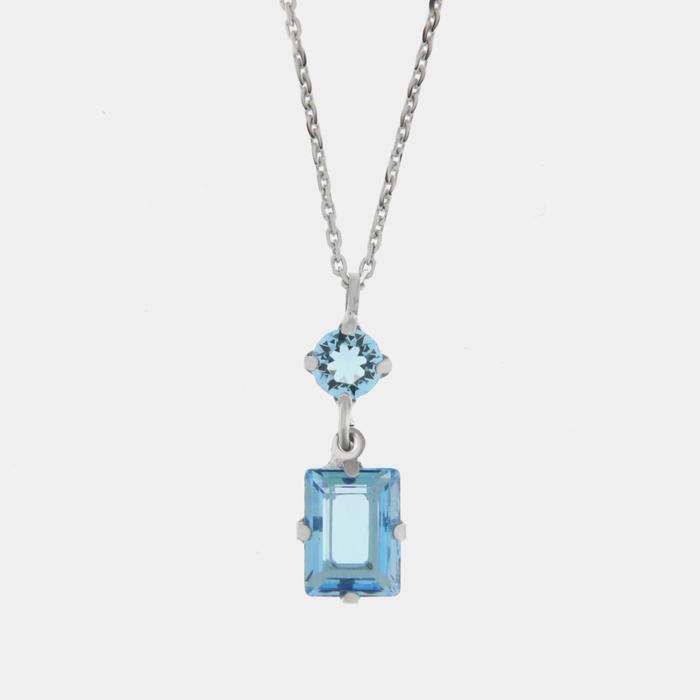 Collier en argent 925 avec cristal bleu rectangulaire et point lumineux