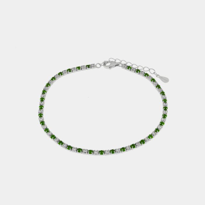 Bracelet en argent 925 avec zircones vertes et transparentes