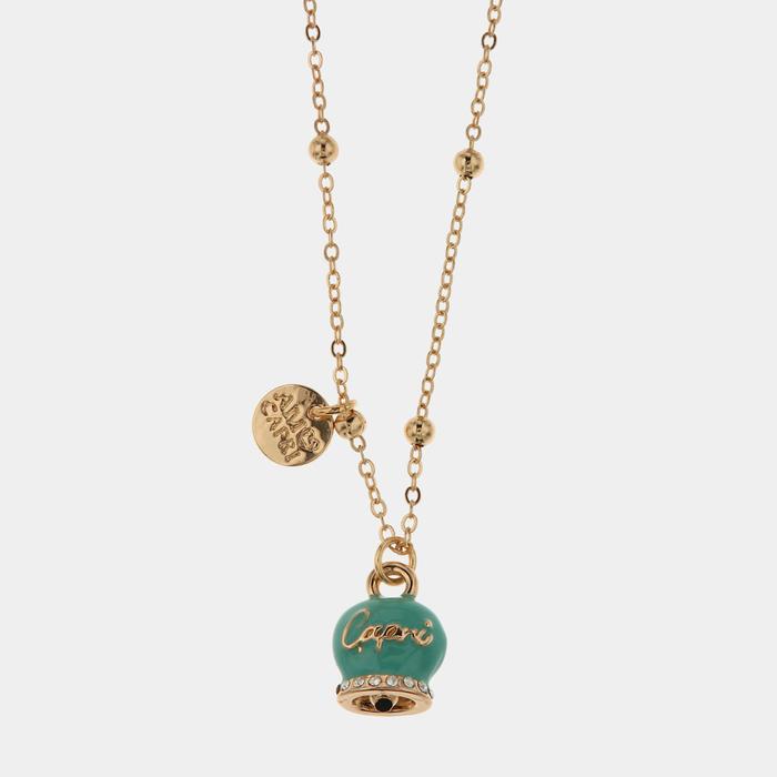 Metal Necklace with Green Marine Lucky Bell and Capri Writing