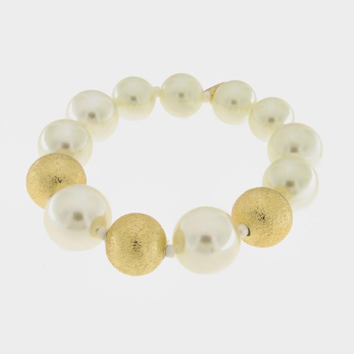 Bracciale in Metallo con perle bianche e lucide