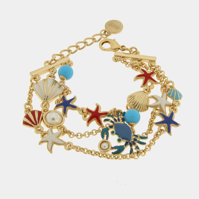 Bracciale in Metallo con granchio, stelle marine, pesciolino e conchiglie