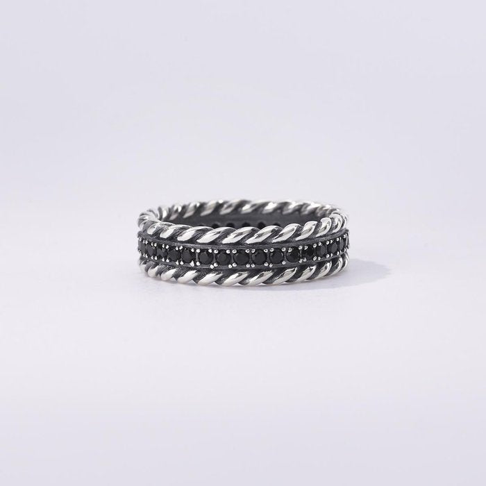 Bague Torchon et pierres noires