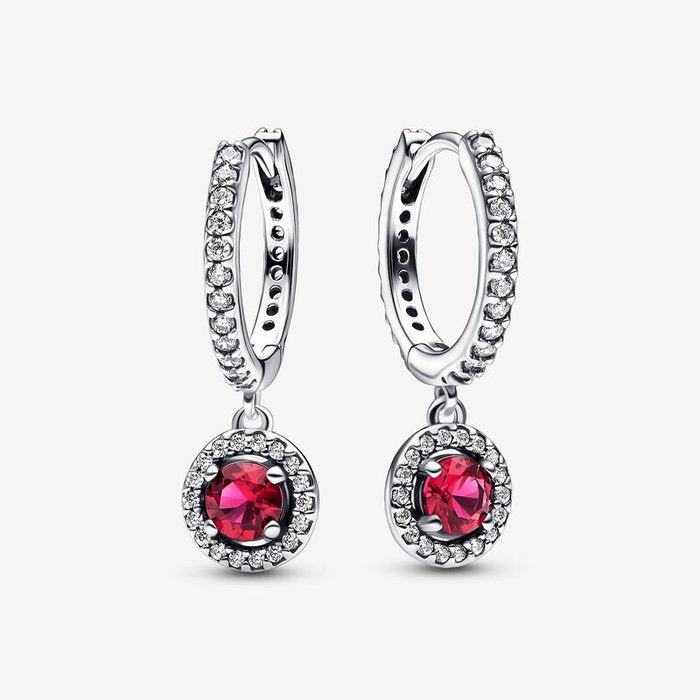 Boucles d'oreilles créoles pavées et pierres rouges