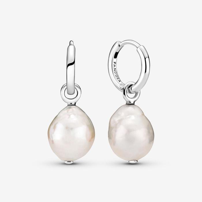 Boucles d'oreilles créoles avec perles de culture d'eau douce traitées