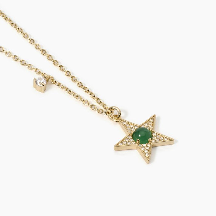 Collier ras du cou étoile dorée et agate verte STARLET