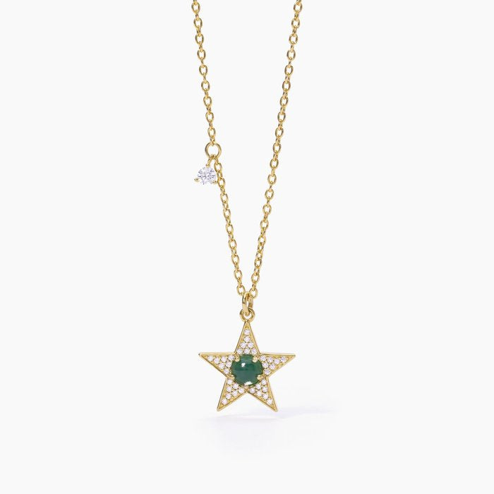 Collier ras du cou étoile dorée et agate verte STARLET