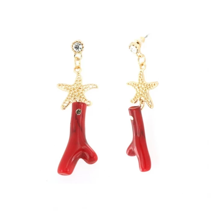Boucles d'oreilles en métal avec corail rouge