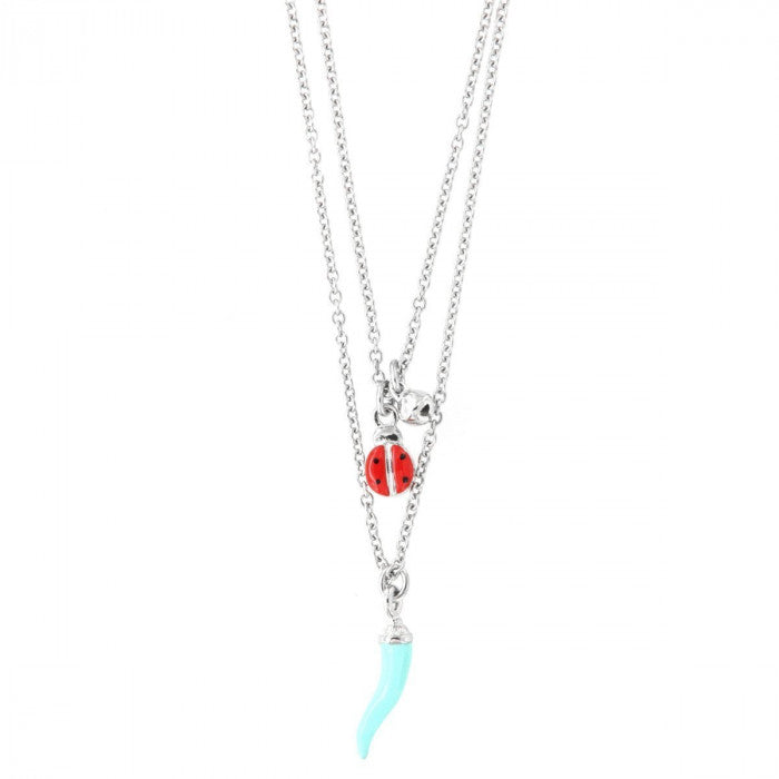 Collana doppia catena corno e coccinella