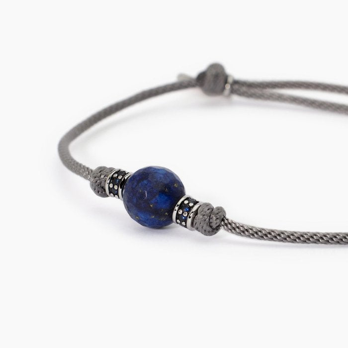Bracelet TROPICAL en cordon gris avec pierre lapis