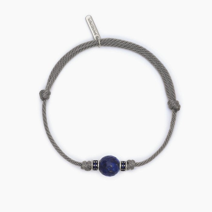 Bracelet TROPICAL en cordon gris avec pierre lapis