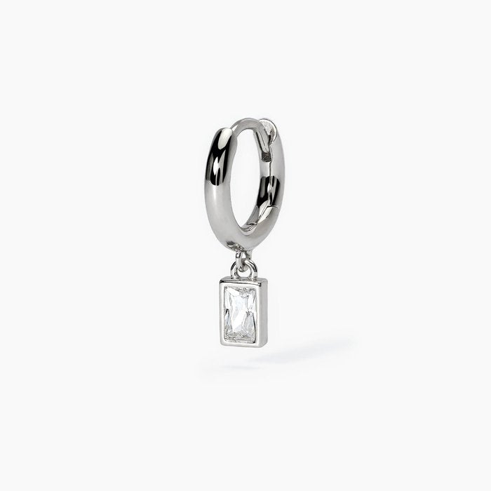 Boucle d'oreille créole en argent avec pendentif blanc MONOMANIA