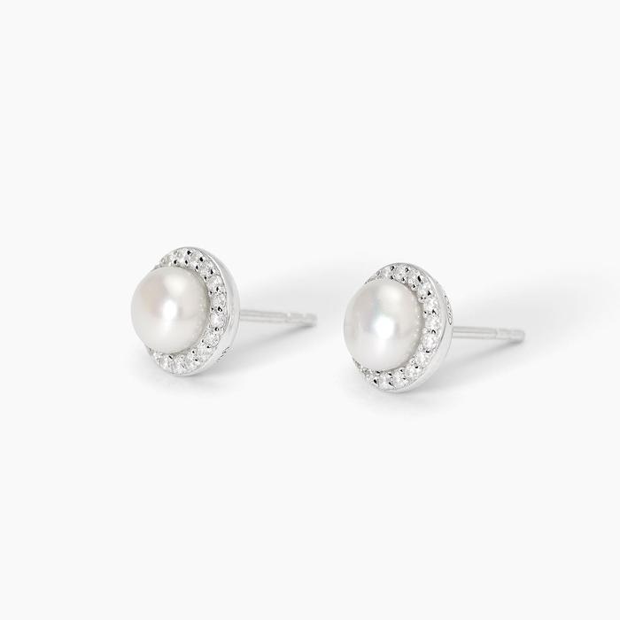 Silver earrings with cultured pearls and zircons MILANESIENNE