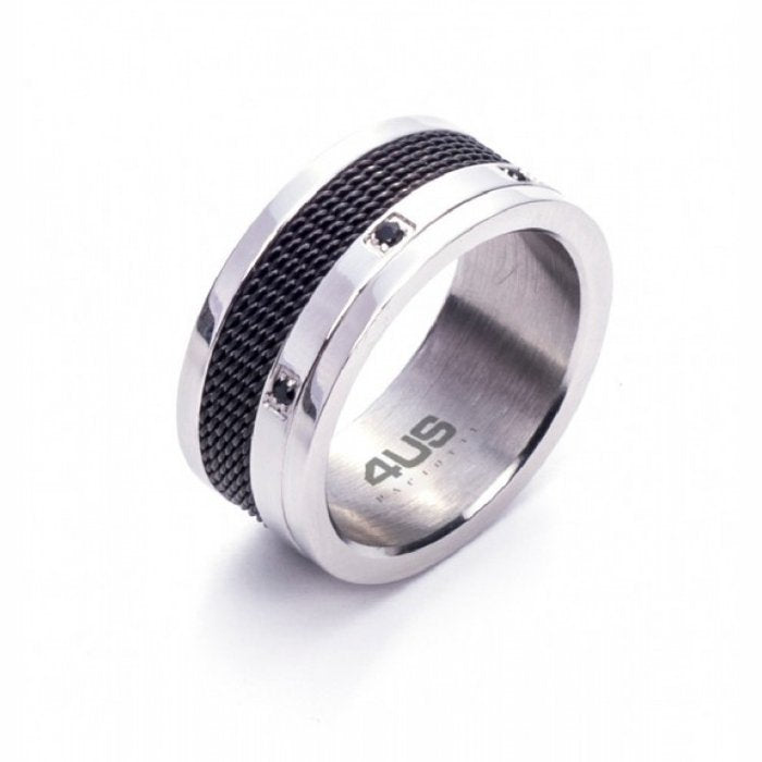 Anello a fascia e zirconi neri
