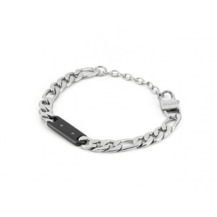 Bracelet large en maille plate avec insert noir