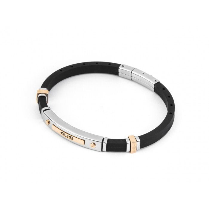 Rubber bracelet with central plate and rose PVD inserts