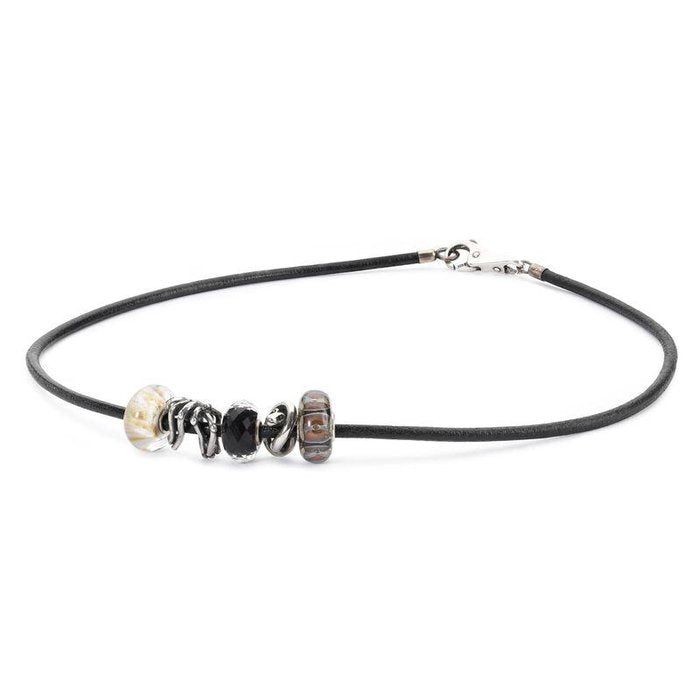 Black Leather Necklace 42 cm