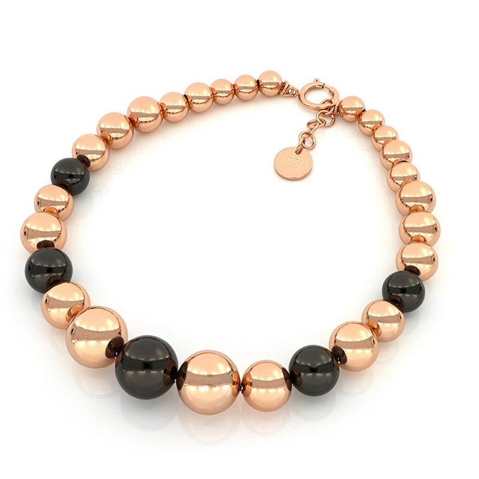 Collana Boule in bronzo rosa e nero