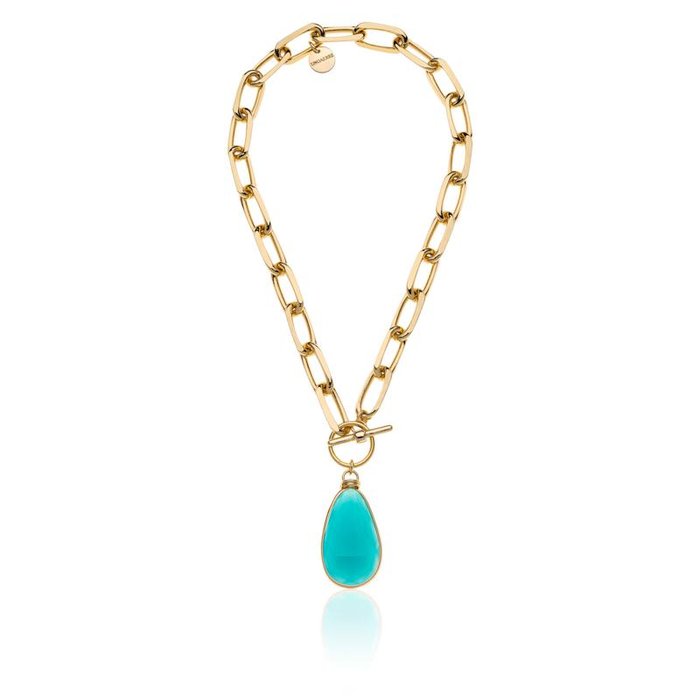 Collier en bronze plaqué or avec cristal turquoise
